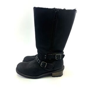 Caterpillar Florencia Waterproof Leather Tall Moto Boots Black Nubuck Womens 9